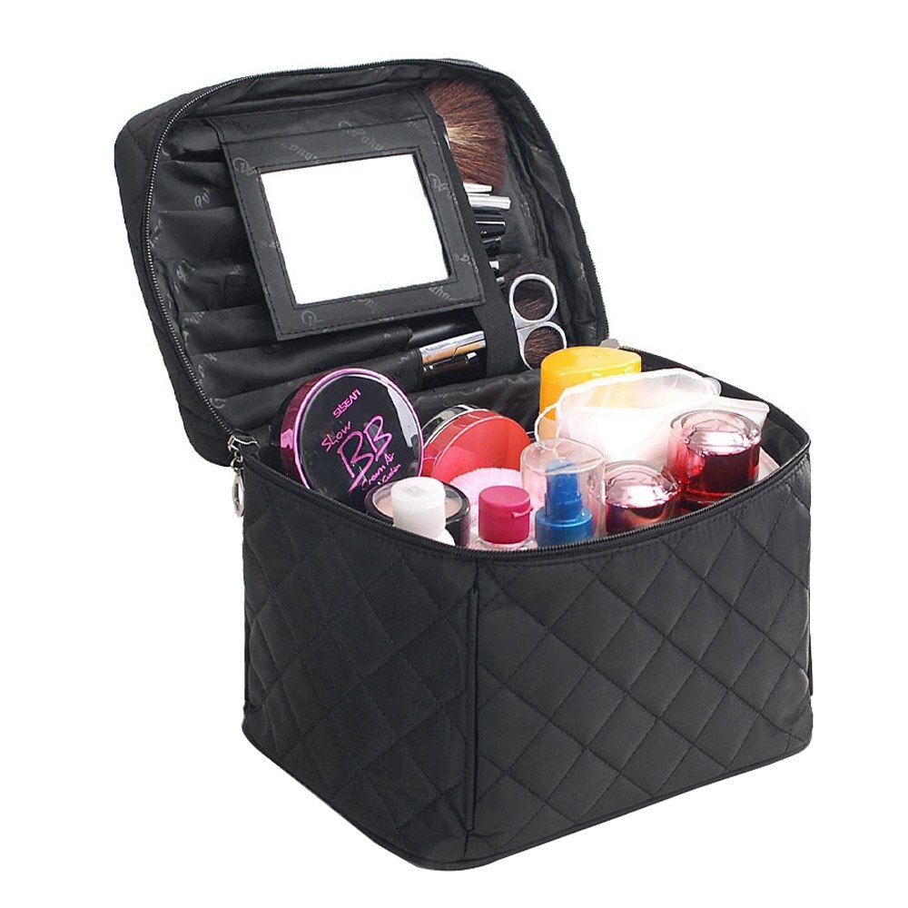 neceser Bolsa de cosméticos para mujer bolsa de maquillaje de alta capacidad impermeable de alta estuche maquillaje plegable organizador de viaje bolsa de maquillaje bolsa de belleza neceser mujer: Black large