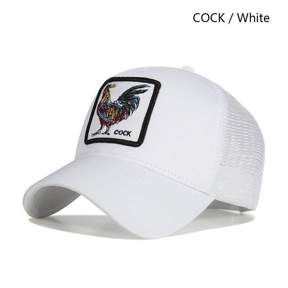 Personality Baseball Caps Animal Embroidery Pattern Hip Hop Hats Men Summer Breathable Mesh Streetwear Bone Unisex: Rooster white