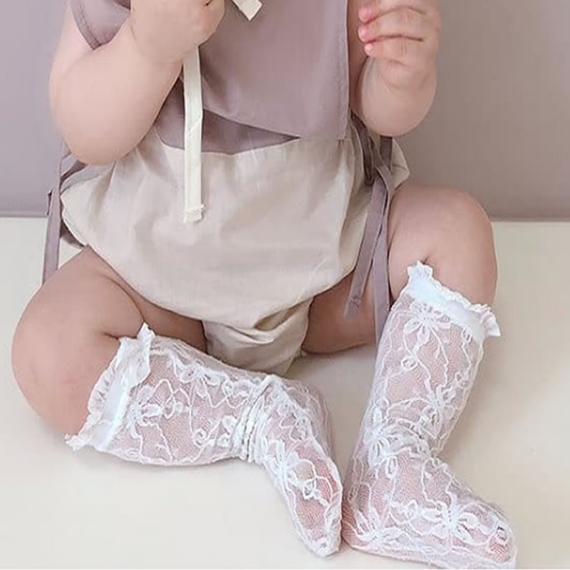 Calzini per bambini tinta unita pizzo ragazza maglia tubo calzino traspirante delicato sulla pelle Baby Princess calze pizzo bianco