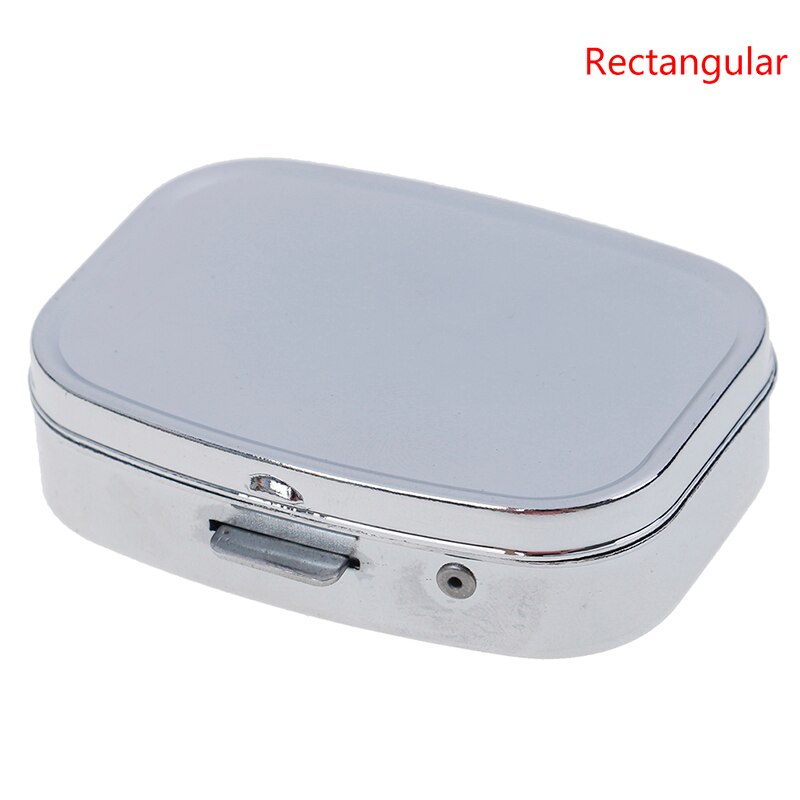 Rechthoekige Pill Cases Splitters Zilver Tablet Pillendoosje Container Geneeskunde Case Metalen Houder Geneeskunde 1Pc Kleine Metalen Ronde