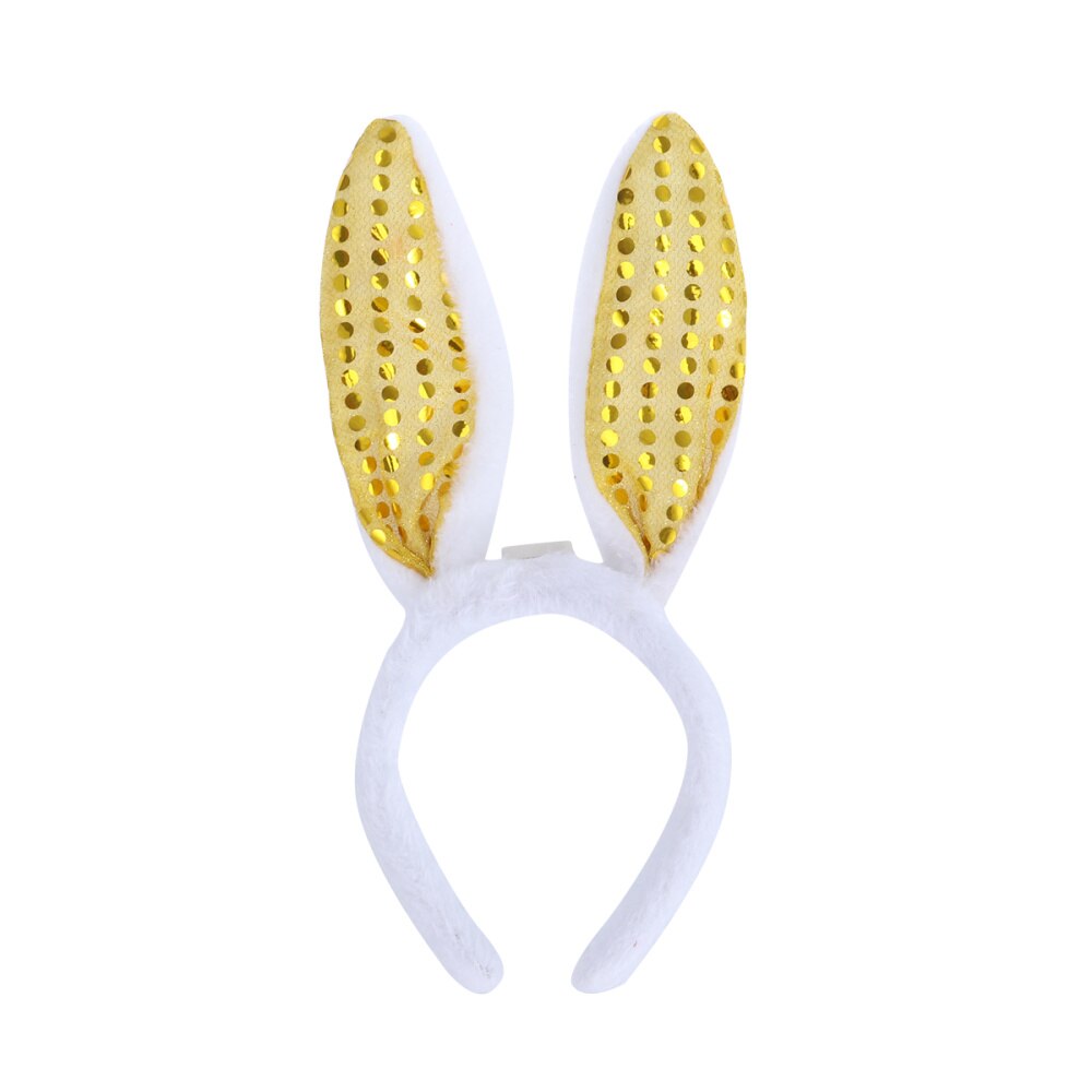 LED Bunny Ear Headband Flashing Sequins Rabbit Ear Hair Hoop Heardwear for Easter Christmas Party (White): Yellow