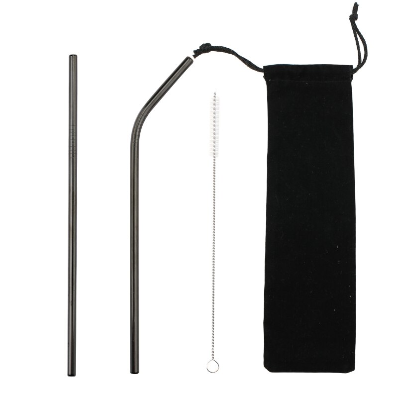 2/4 stücke Edelstahl Stroh Wiederverwendbare Metall Trinken Stroh Mit Reiniger Pinsel Für Heimat Party Barware Bar Zubehör: A5 Schwarz(2Stck)