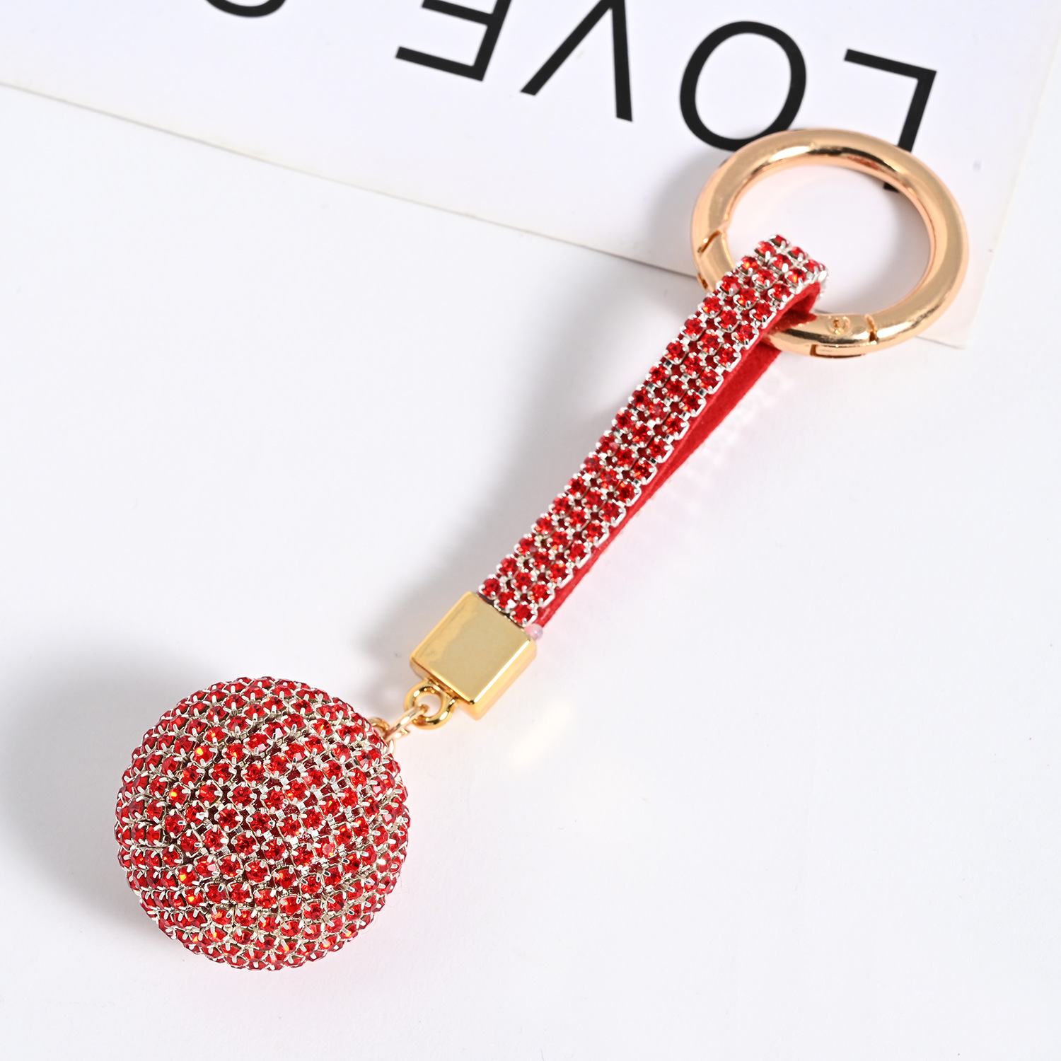 Diamante vedhæng kugle rhinsten krystal nøglering håndtaske bilnøglering anti-tab nøglering læderrem vedhæng nøglering: Guld