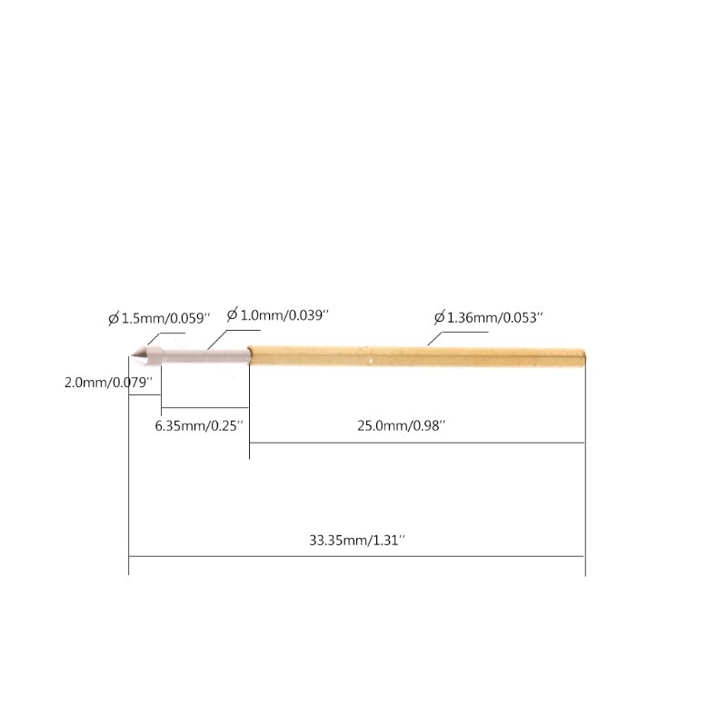 100Pcs/Bag Spring Test Probe Pogo Pin P100-E2 Dia 1.36mm Length 33.3mm