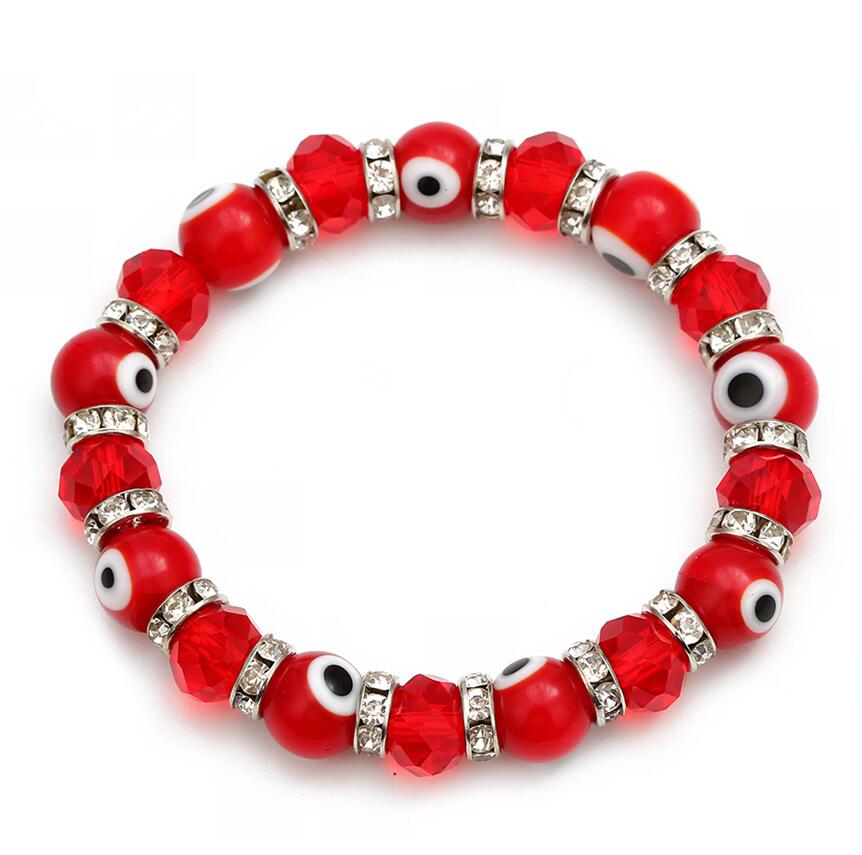 Meibeads 1pc moda azul turco mau olho charme pulseiras de cristal de vidro contas pulseira para mulheres meninas elástico artesanal jóias: red