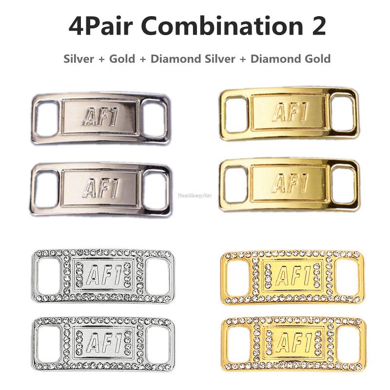 Combinación AF1 de abalorios de diamante para zapatos, cordones de , hebilla de Metal de , decoraciones, Chapa de la Fuerza Aérea 1, accesorios para zapatos: 4Pair Combination 2