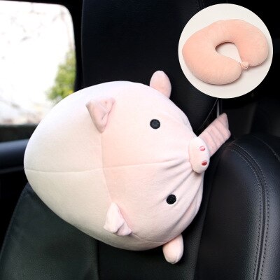 Cartoon U Vorm Auto Nekkussen Memory Foam Transformator Hoofdsteun Ondersteuning Rest Vliegtuig Reizen Kussens Dier Konijn Kikker Varken Beer: pig