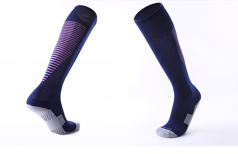 Adult Kids Sports Soccer Socks Color Stripe Long Stocking Knee High Football volleyball breathable Children Sock: sapphire blue / for kids size