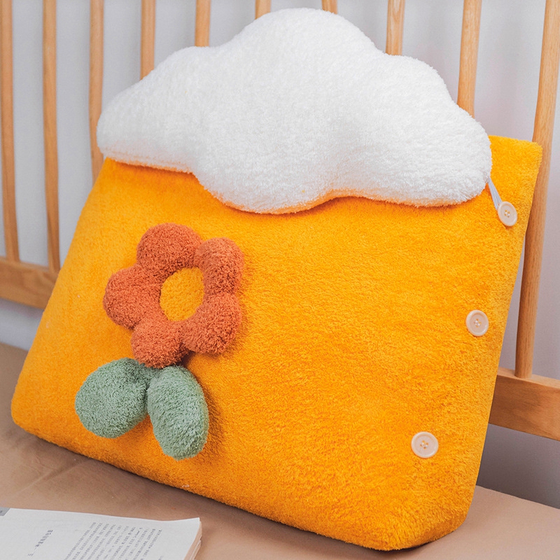 Ins Cloud Bloem Kussen Bed Rugkussen Pluche Lendensteun Kussens Decoratieve Kussens Voor Sofa Leuke Meisje Room Decor: Yellow / L 50x25x60cm