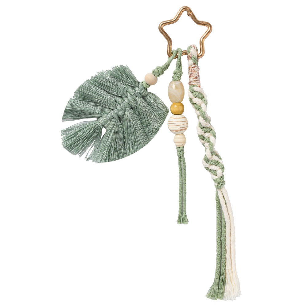 Chaveiro Artesanal de Moda, Estilo Campestre, Trançado com Borla e Flor, Pingente para Bolsa de Presente e Chaves de Carro: BRANCO
