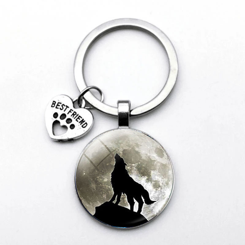 Porte-clés loup dans la nuit, porte-clés tête de loup, bijoux pour hommes,: YELLOW