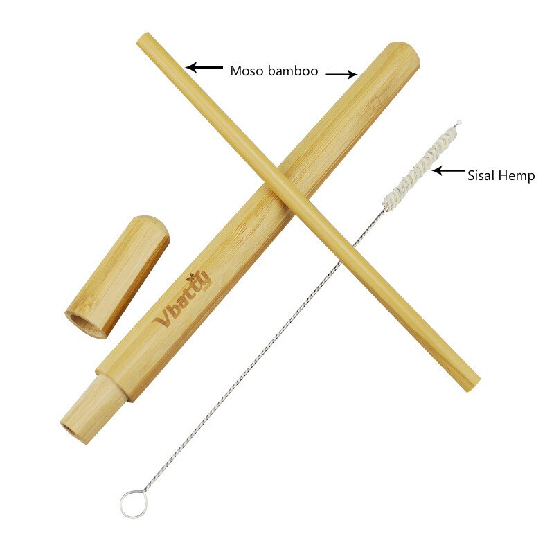 Organic Bamboo Straw Nature Sisal Hemp Straw Cleaner with Zero Waste Bamboo Drinking Straw Travelling Case Bubble Tea Wood Straw