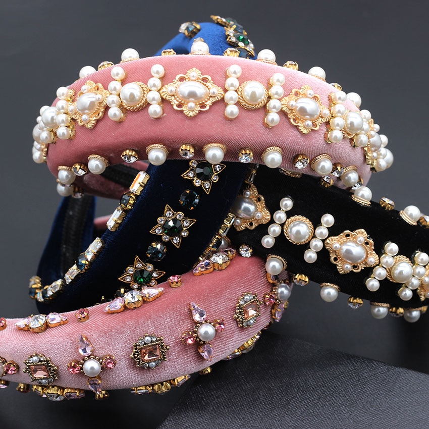 Exaggerated personality headband Baroque luxury heavy work exaggerated wild temperament headband rhinestone pearl headband 847