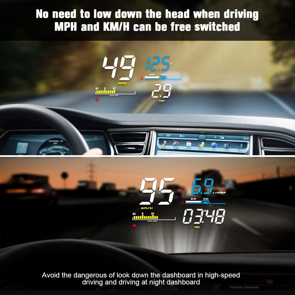 D5000 M3 Car Head Up Display OBD2 Diagnostic Tool HUD Display Digital Security Alarm Speedometer Windshield Screen Projector