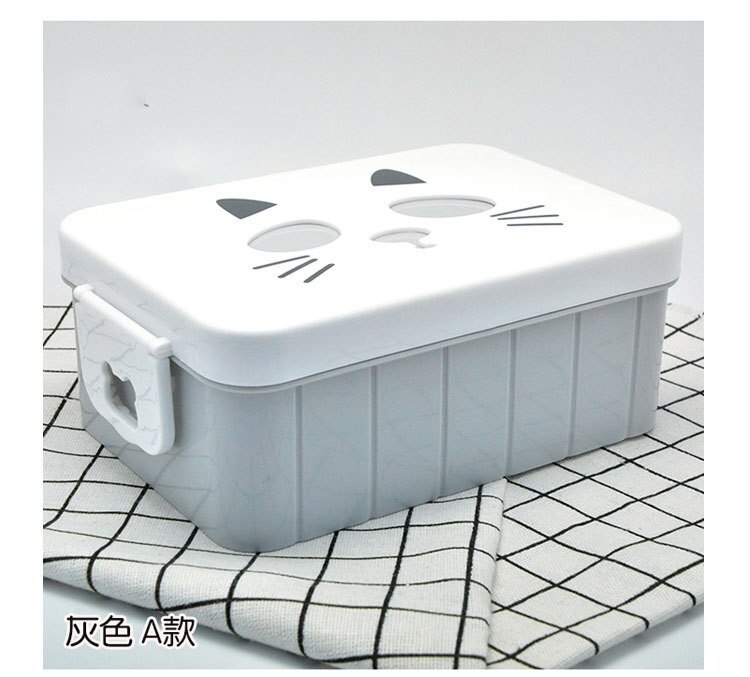 Plastic Cartoon Children's Lunch Box Student Sealed Lunch Box Microwave Oven Bento Lunch Box: Grey