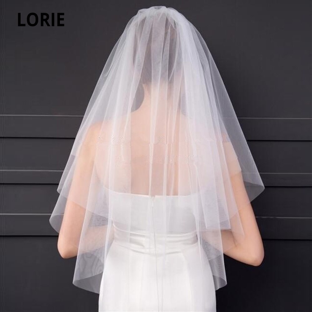 LORIE Style Simple voiles de mariée 2T coupe bord de doux Tulle blanc/ivoire court voile de mariage