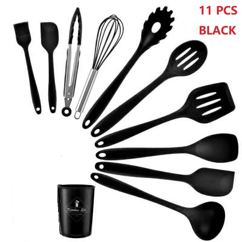 Kitchen Utensil Set Storage Box Tools Scraper Kitchenware Silicone Kitchenware Seven-color Silicone Kitchen Utensils Set: A1