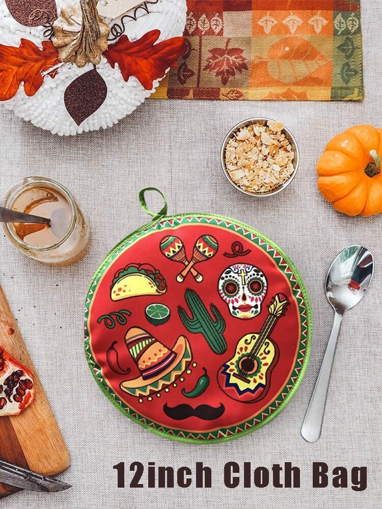 12inch Cloth Bag Burrito Portable Tortilla Warmer Pouch Home For Microwave Restaurant Food Pancake Heat Resistant Printed Flour