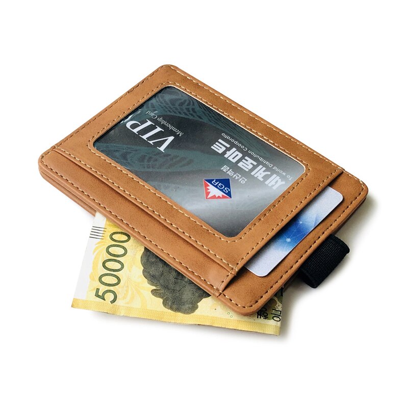 Portable Mini Men's Leather Credit Card Holder Slim Elastic Ribbon Business Cardholder Documents Wallet Coin Purse For Female