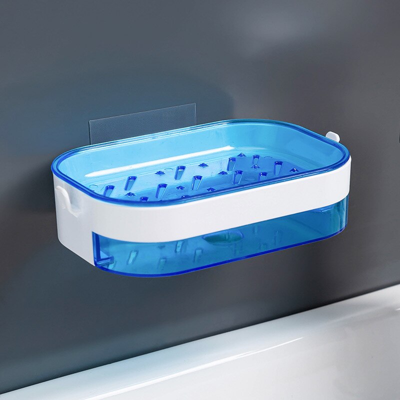 Badkamer Zeep Houder Wandmontage Zelfklevende Douche Zeepbakje Douche Platen Zeep Opbergdoos Met Afvoer Badkamer Benodigdheden: blue