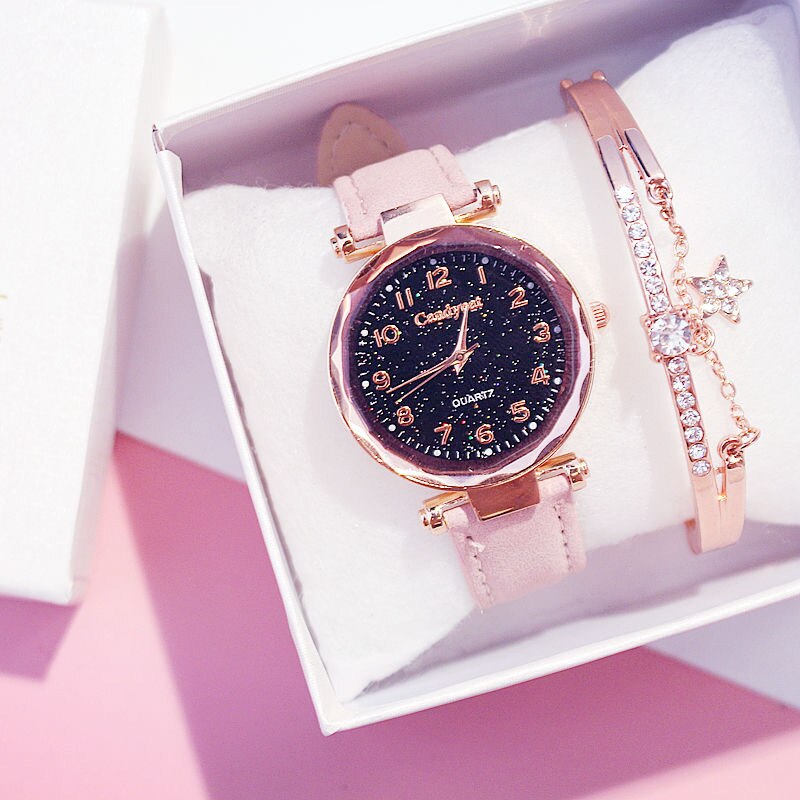 Starry Sky Bracelet Watches Casual Women Watches Bracelets set Leather Analog Quartz Wristwatches Clock relogio feminino