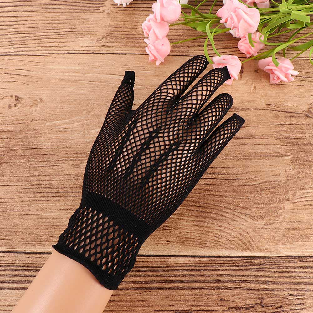 1 par ensfarvet silke korte handsker kvinder sommer blonder mesh gaze ultra tynd åndbar gennemsigtig fuld finger handsker: D