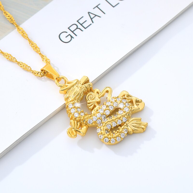 Drachenanhänger-halskette für damen, edelstahl, goldkette, zirkonia-choker, maskottchen-halskette, schmuckcollier femme