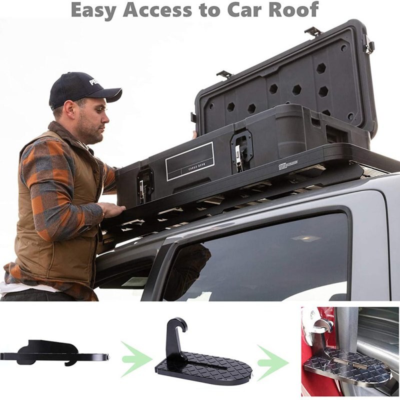 Mini Pedal Auxiliary Ladder Car Door Foldable Steps Safety Hammer For Roof Bracket Or Roof Cleaning Black