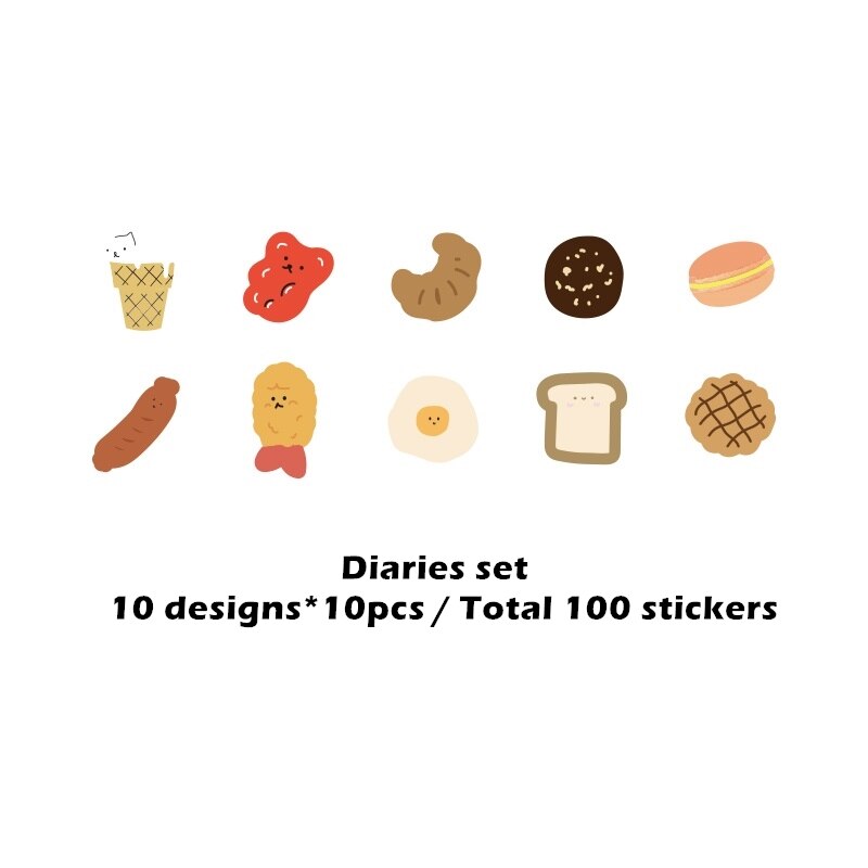 100pcs Lovely Stickers Set Mini Cartoon Geometry Planet Fruit Diaries Note Sticker Album Diary Decoration Home DIY F417: Diaries set