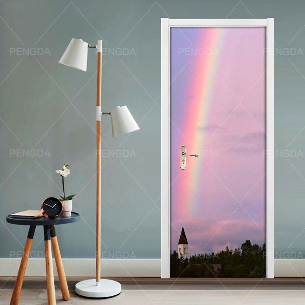 DIY Door Sticker Self Adhesive Paper for Living Room Rainbow Cloud Decal Home Decor Scenery PVC Waterproof 3D Print Sticker Art: Door YXCV2551-07 / 95x215cm