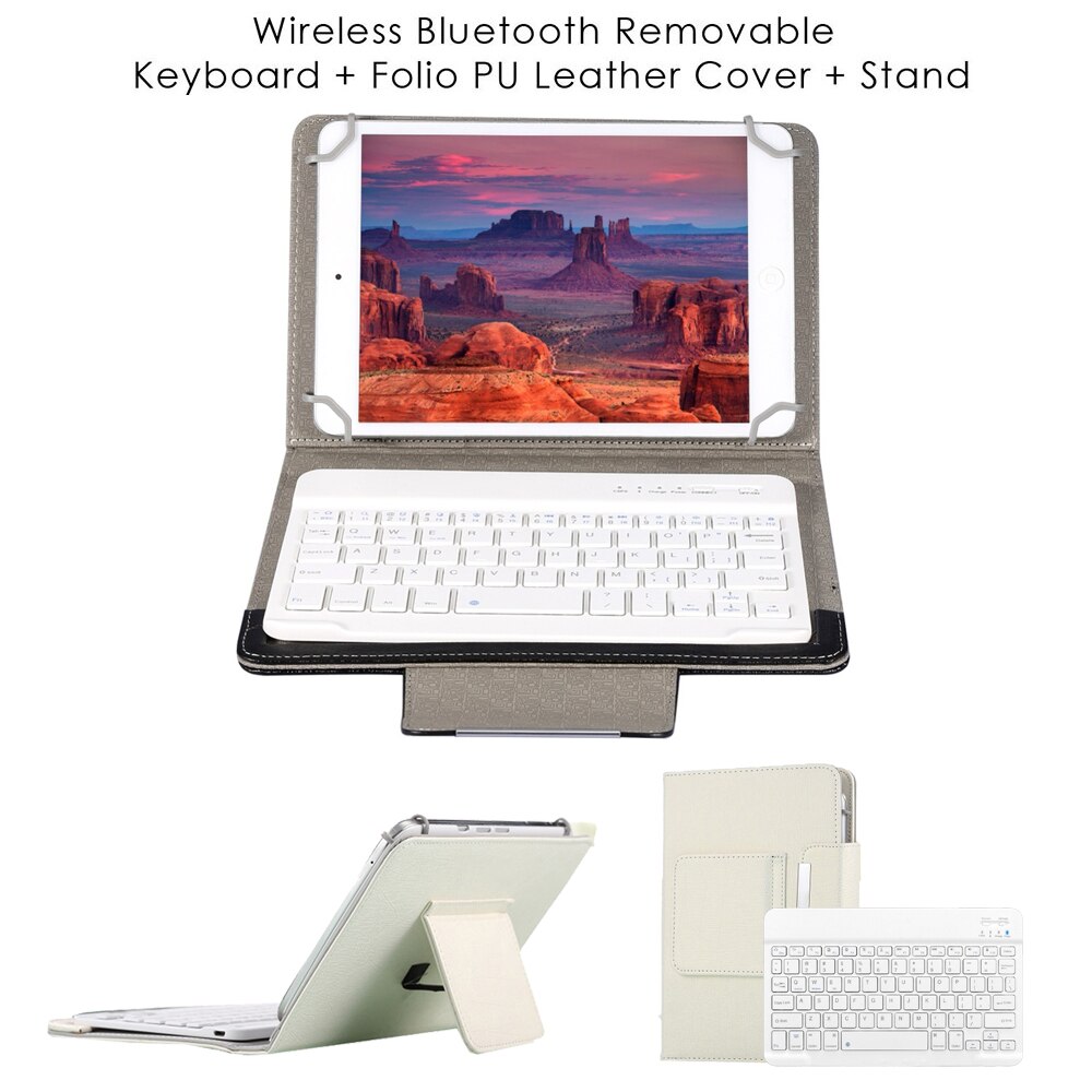 Clavier Bluetooth sans fil avec étui en cuir pour tablette universelle IOS Android Windows, étui en cuir magnétique détachable