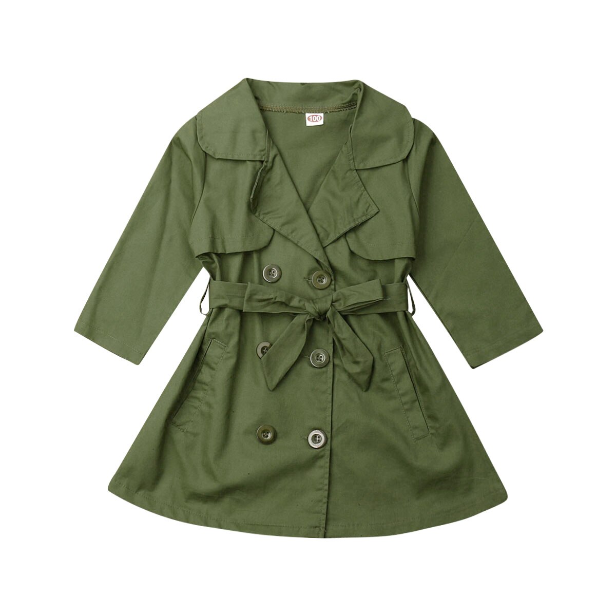 Kid Trench Baby Girl Clothes Autumn Trench Coat Double Breasted Quilted Button Up Wind Jackets Outwear Parka Overcoat Fast Ship: Amry Green / 5T