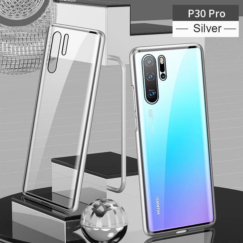 360 Magnetic Double Glass Case For Huawei P30 Pro Tempered Glass Cases On Huwei Huawey Huaweii P 30 Pro 30Pro P30Pro Coque Capa: P30 / Silver