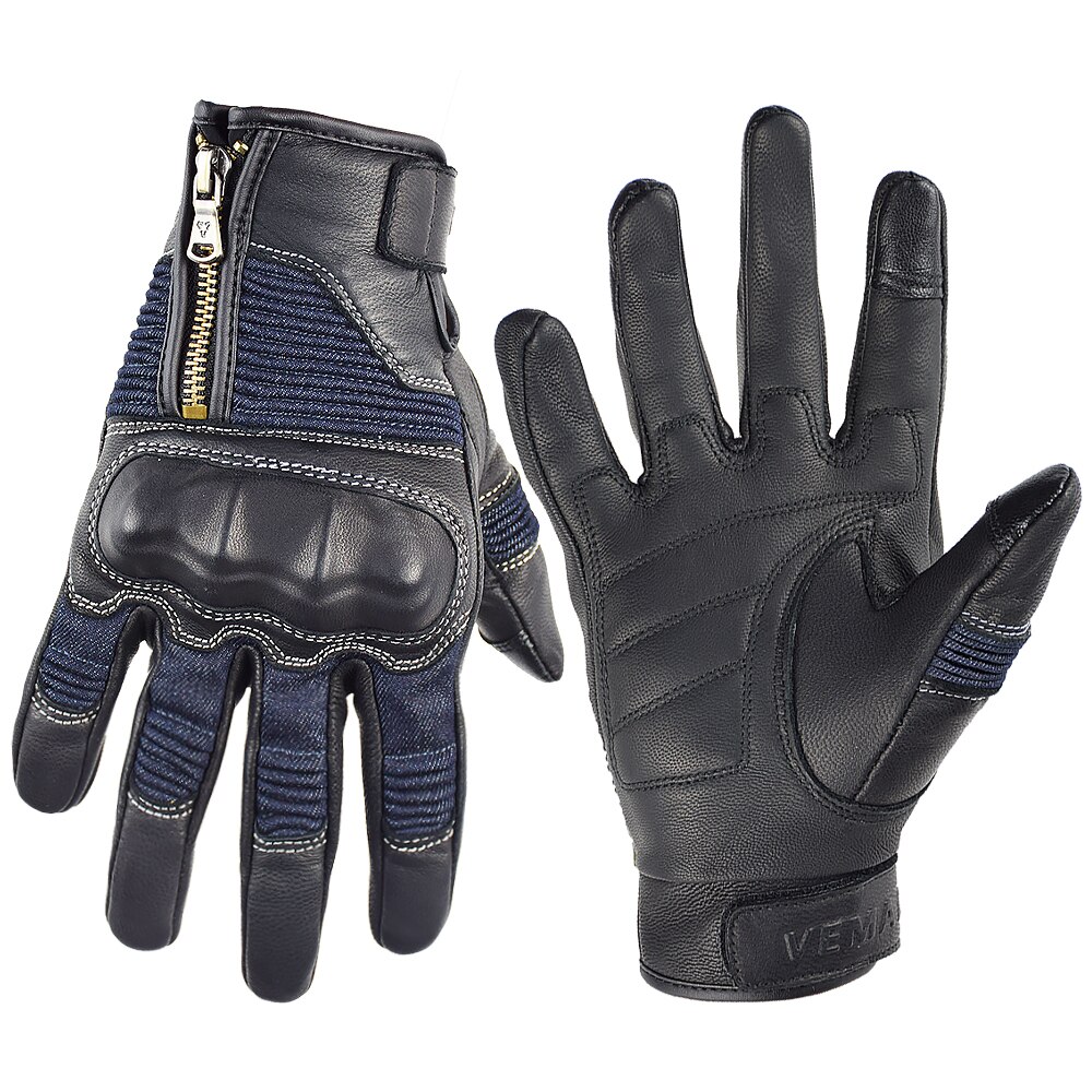 Luvas retrô de couro para motocicleta, xxl, motocicleta, vintage, jeans, moto, equitação: Black / XXL