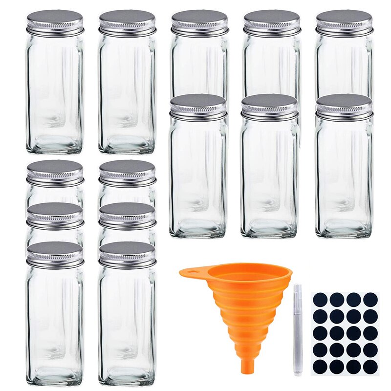 Kruidenpotjes Set Glas Spice Potten Glazen Zout En Peper Shakers Distributie Kruiden Organizer 8/10/12/14/Pcs: 14 PCS