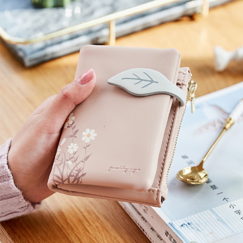 Women Wallet Leaf Pattern Hasp Ladies Purse soft pu Leather Small Short Wallets Female Zipper Coin Purse