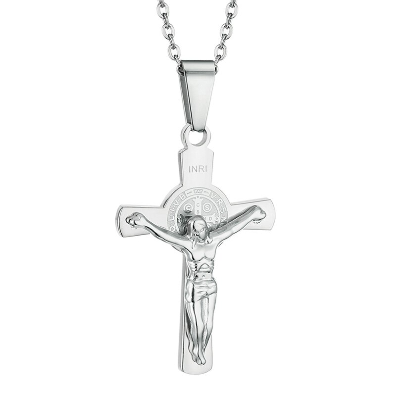 Kruis Ketting Religieuze Crucifixi Christian Kettingen Hangers Goud Zilver Kleur Cadeau Voor Vriendje Mannen Sieraden Cadenas Hombre: silver