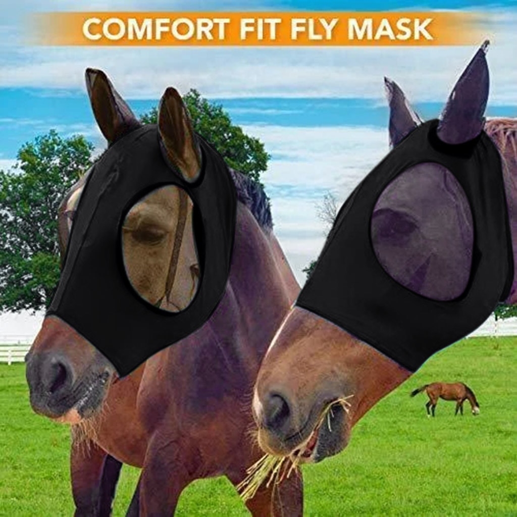 Anti-Fly Mesh Equine Mask Horse Mask Stretch Bug Eye Horse Fly Mask with Covered Ears Horse Fly Mask Long Nose with Ears #10
