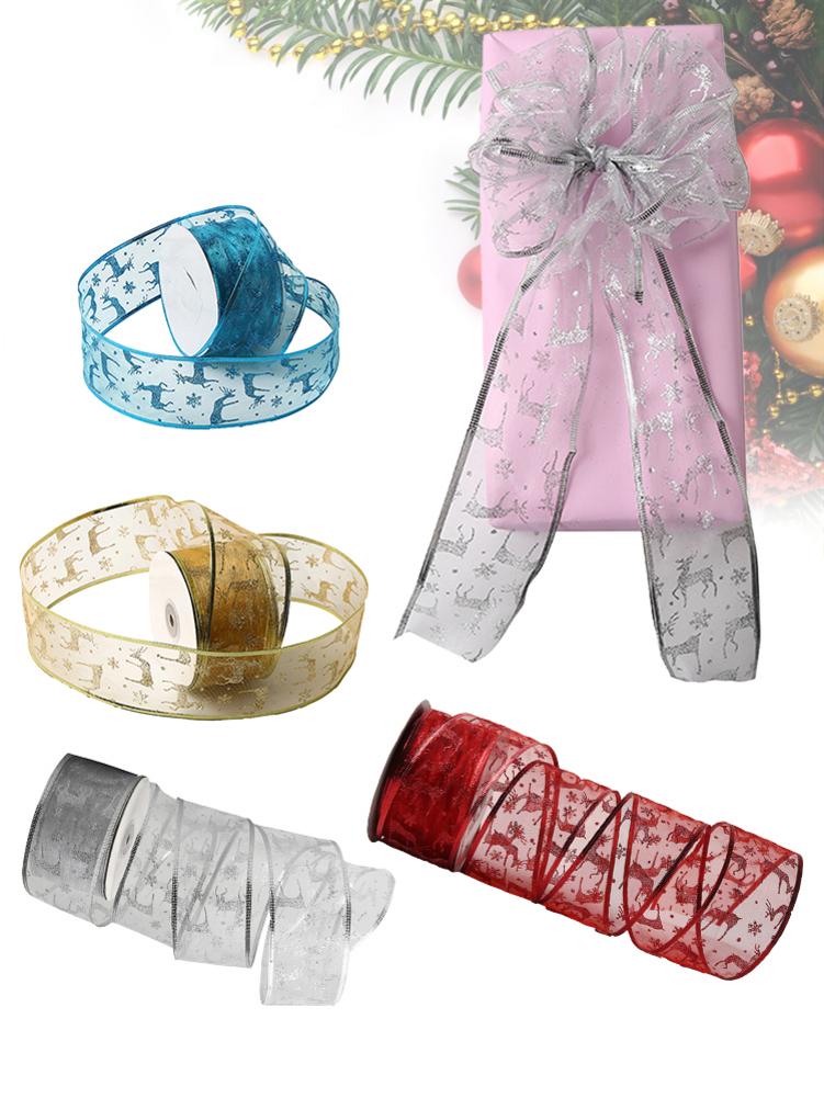 Christmas Verpakking Zijde lint Glitter Elanden Kerst Lint Decoratie DIY Handgemaakte Lint Stof Decoratie