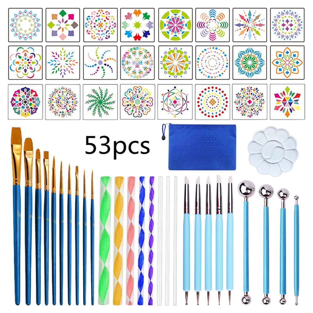 Mandala Dotting Tools Set for Painting Rocks Pottery Portable Multifunction Embossing Dot Kit Dotting Tool Set Handwork: 53 PCS