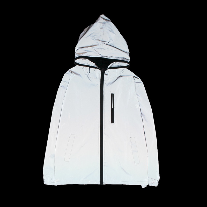full reflective jacket male / female luminous charge windproof windbreaker jacket hooded hip hop street night bright coat