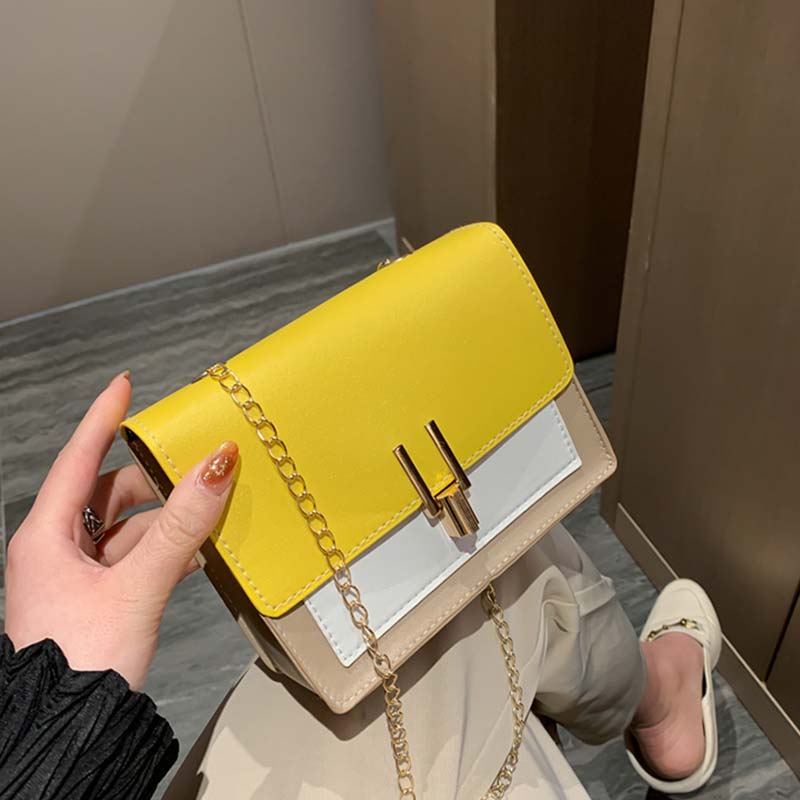 Contrast Kleur Lederen Crossbody Tassen Voor Vrouwen Reizen Handtas Mode Eenvoudige Schouder Messenger Bag Dames Mini Flap Bag: Oranje