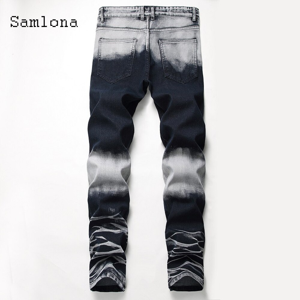 Samlona printemps automne hommes jean Demin pantalon minceur bas Pacthwork Denim pantalon grande taille hommes trou déchiré pantalon