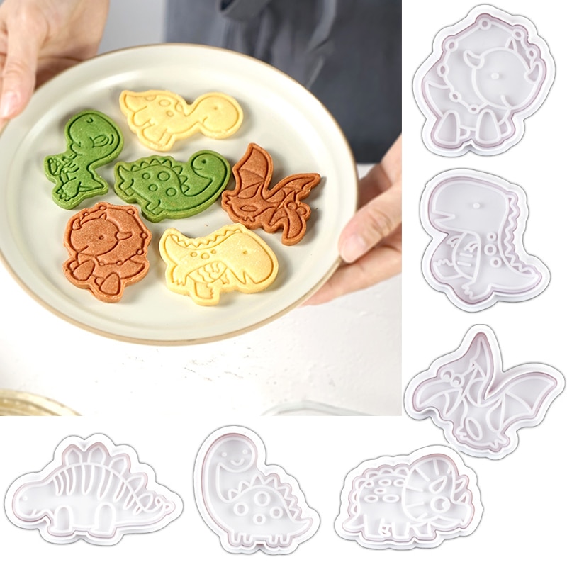4Pcs Dinosaurus Cookies Cutter Mold Dinosaurus Biscuit Embossing Mould Sugar Craft Dessert Bakken Siliconen Mal Voor Zeep Chocolade