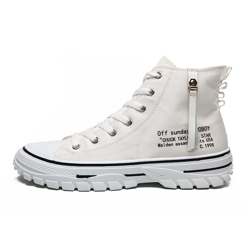 Herresko afslappet mænd high-top sko snørebånd åndbare canvas sneakers herre sneakers komfortabel chaussure homme: Hvid / 8.5