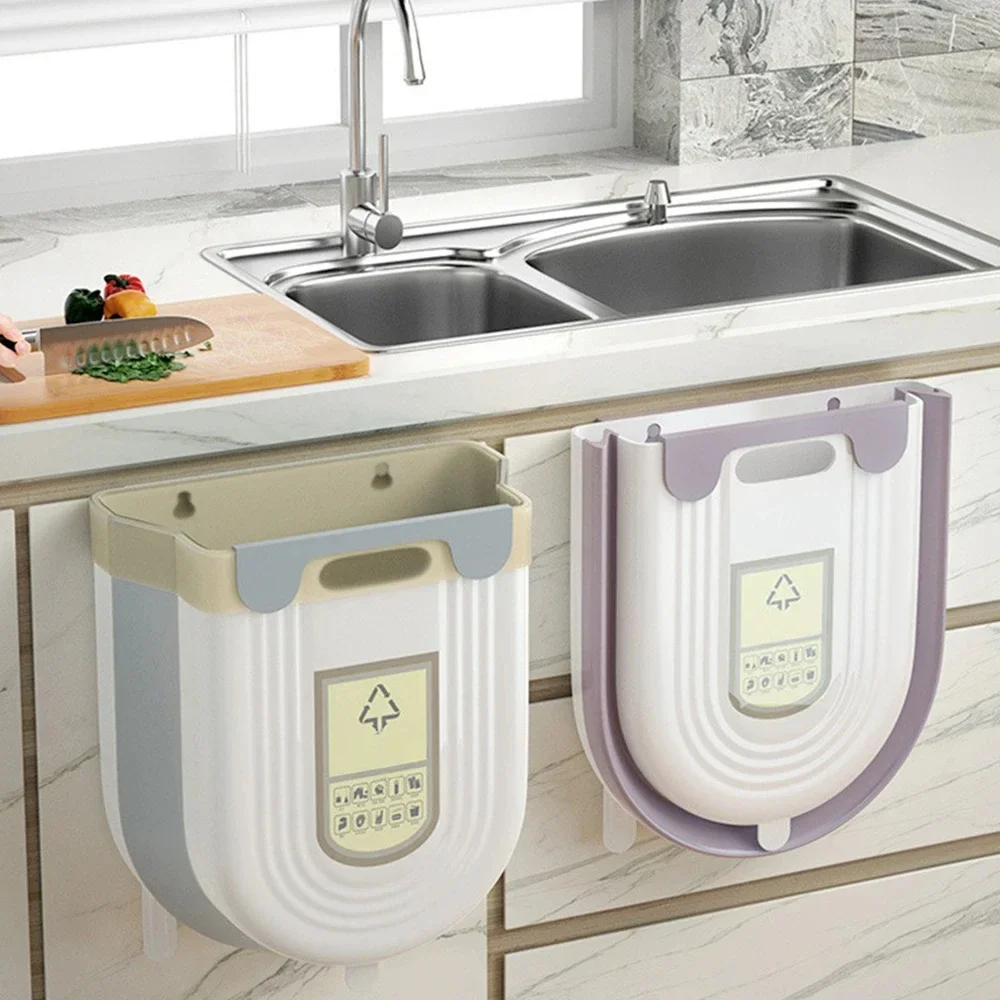 Wall Hanging Trash Can Household Dustbin Large Capacity No Smell Kitchen Bins Hanging Multifunctional Foldable Garbage Basket