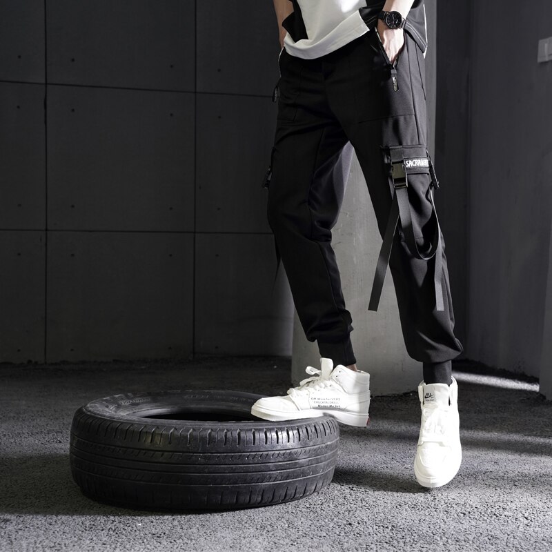 Ropa de calle , pantalones para hombre, pantalones de harén Cargo con múltiples bolsillos, pantalones casuales de Hip Hop, pantalones para correr negros, pantalones hasta el tobillo Harajuku para hombre