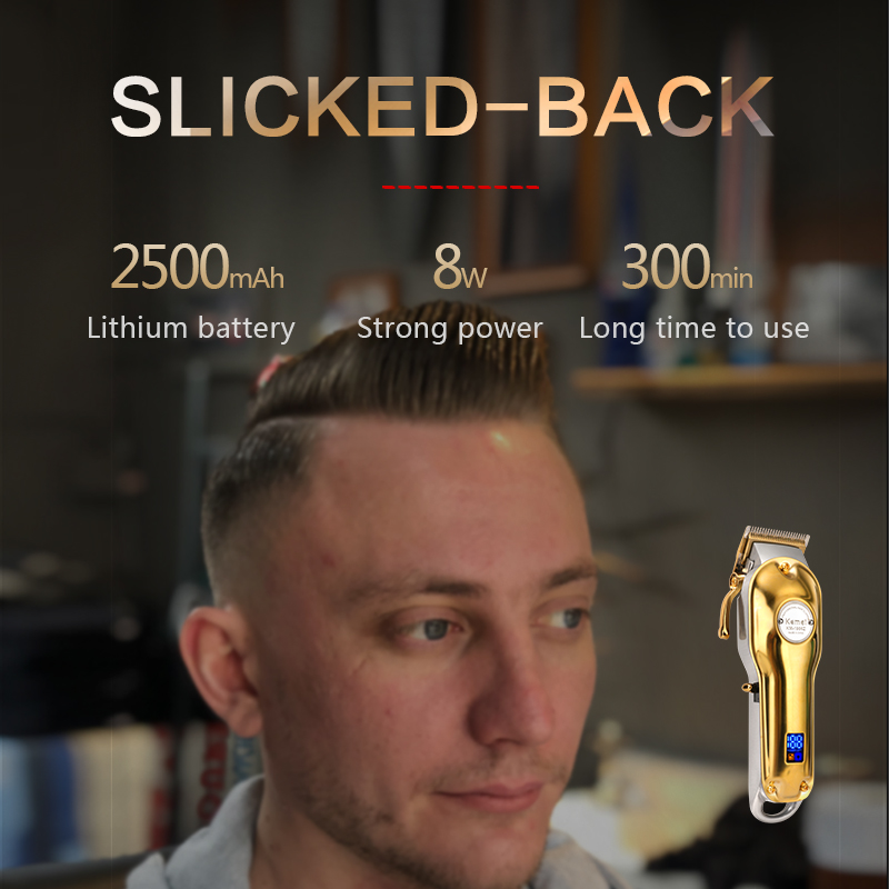 Kemei professionale tagliacapelli barbiere tagliacapelli elettrico senza fili oro tutto metallo tagliacapelli KM-1986