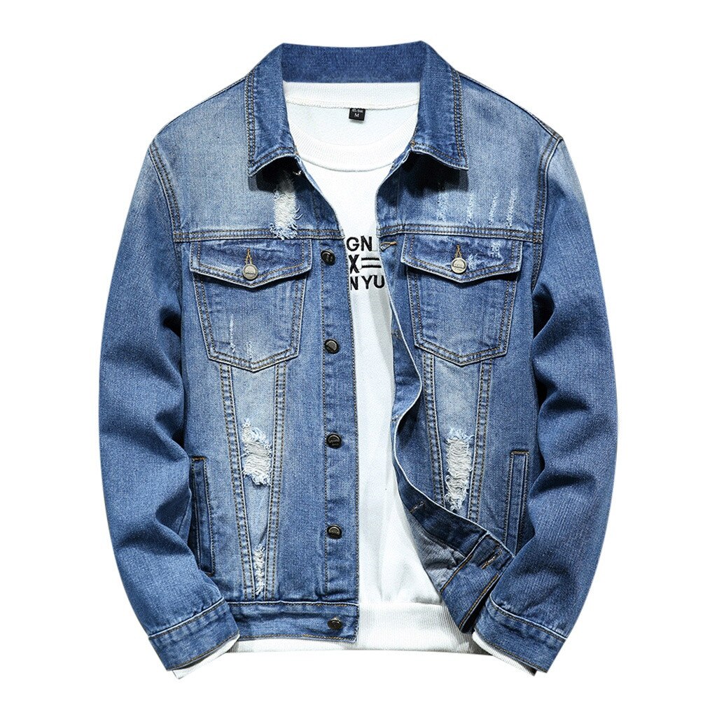 Mens Coat Casual Velvet Cowboy Loose Button Long Sleeve Keep Warm Coat Turn-down Collar Single breasted denim jacket#1