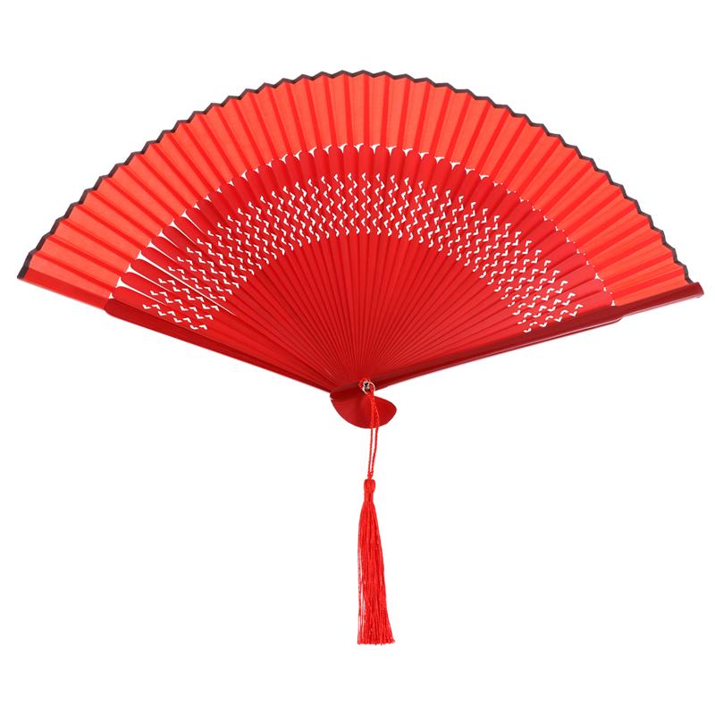 Vintage håndholdt folding vifte dans ytelse fan dekorativ kinesisk stil håndverk hul hånd fans fest favoriserer sommeren: Rød vifte